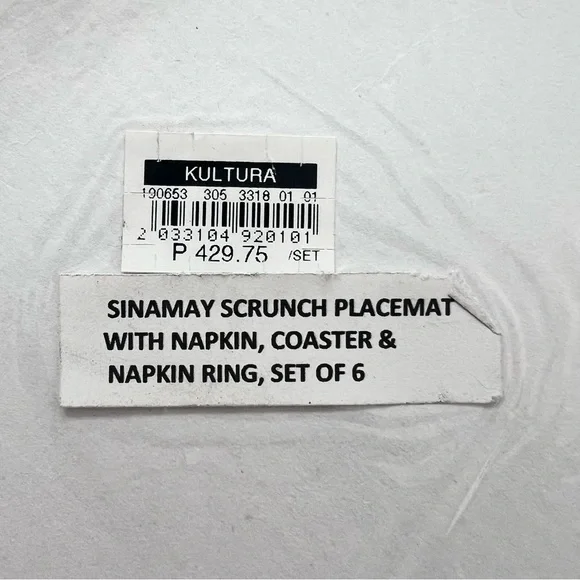KULTURA SINAMAY‎ Scrunch Placemat & Napkin, Coaster, Napkin Ring, Set Of 6 NWT